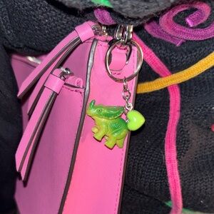 Green Dinosaur Keychain Purse Charm with Heart Accent
